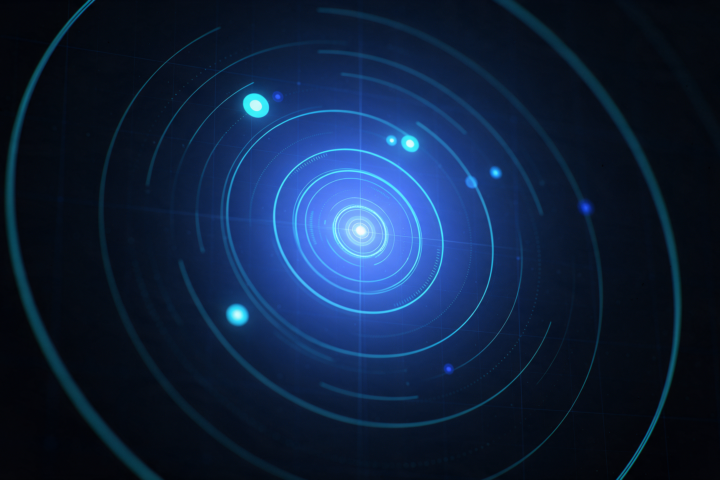 Cercles concentriques de type radar avec marqueurs de risques priorisés.