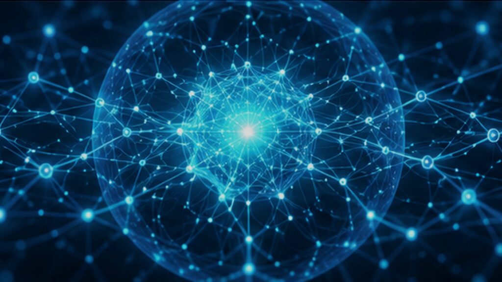 Maillage neuronal se resserrant vers un noyau sous enveloppe de contrôle.
